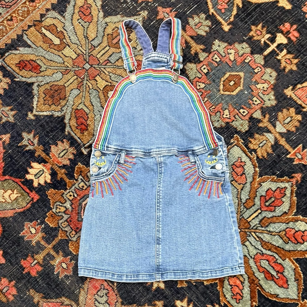 Stella McCartney Kids Blue Denim Overall with Multicolor Straps